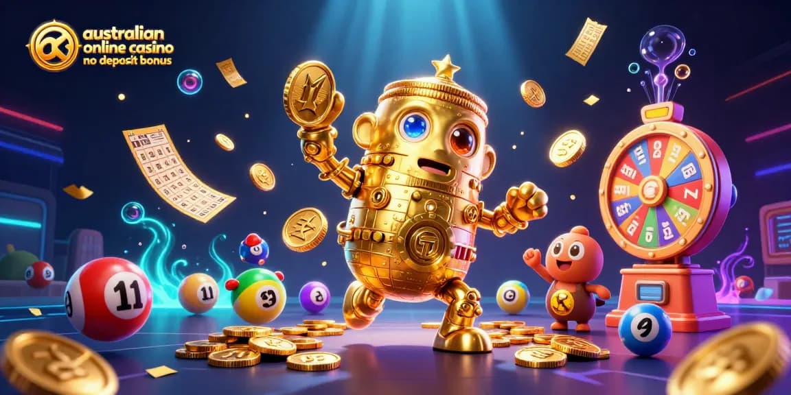 Experience winning with the australian online casino no deposit bonus in a vibrant cosmic casino illustration.