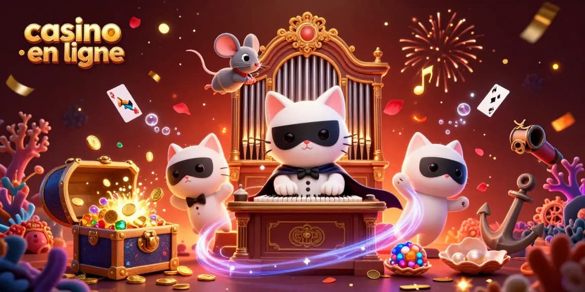 Jouez dans un casino en ligne exaltant avec une illustration 3D dynamique de personnages et d'éléments de jeu.