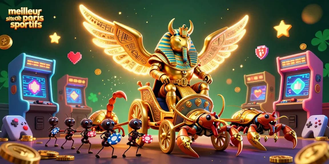 Le meilleur site de paris sportifs offre une scène dynamique avec un scarabée en armure, des scorpions, et des soldats fourmis.