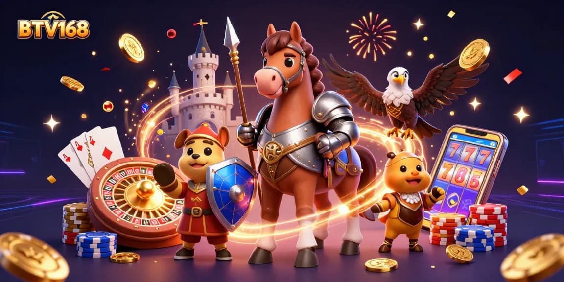 Win big at BTV168 with an immersive casino scene featuring knights and sparkling treasures