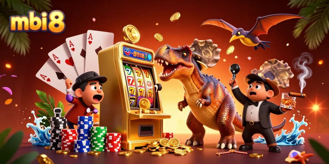 Celebrate wins at mbi 8 with a vibrant 3D casino scene featuring exciting gaming elements.