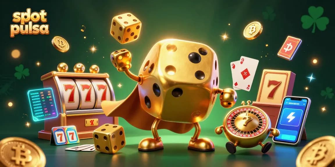 Menangkan permainan slot pulsa dengan ilustrasi karakter terang dan berwarna, menunjukkan keberuntungan dan kesenangan dalam bermain.
