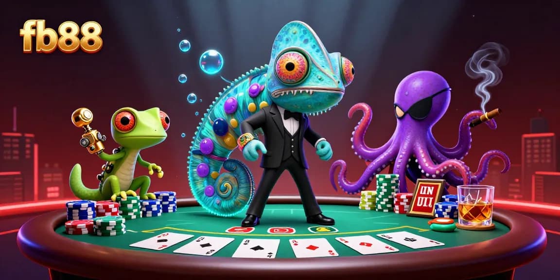 Strategically playing poker at fb88 casino with vibrant colors and dynamic characters in action.
