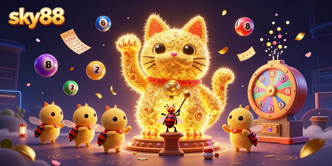 Engage with thrilling gameplay at sky88 featuring vibrant lottery balls and animated casino symbols.