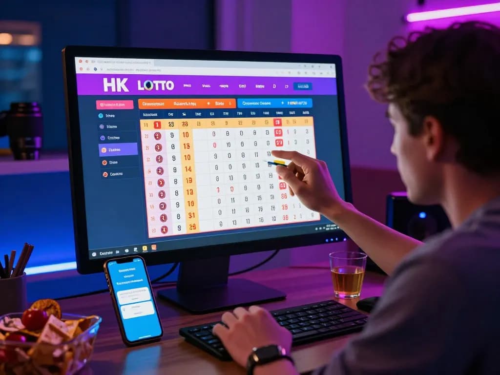 Live HK Lotto results displayed on computer screen with user eagerly checking updates