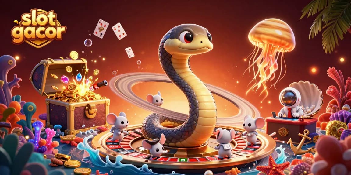 Bermain slot gacor dengan karakter ular Saturnus dan ikan astronot yang berpacu di kasino luar angkasa.