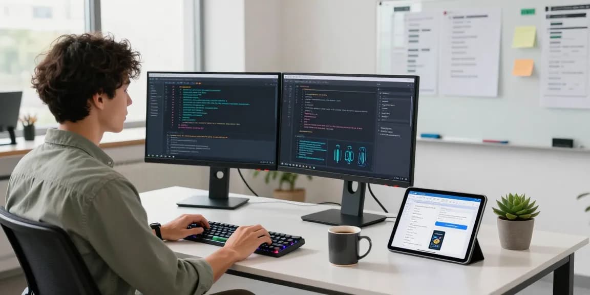 Developer using OpenClaw in a modern workspace, showcasing AI-powered coding assistance.
