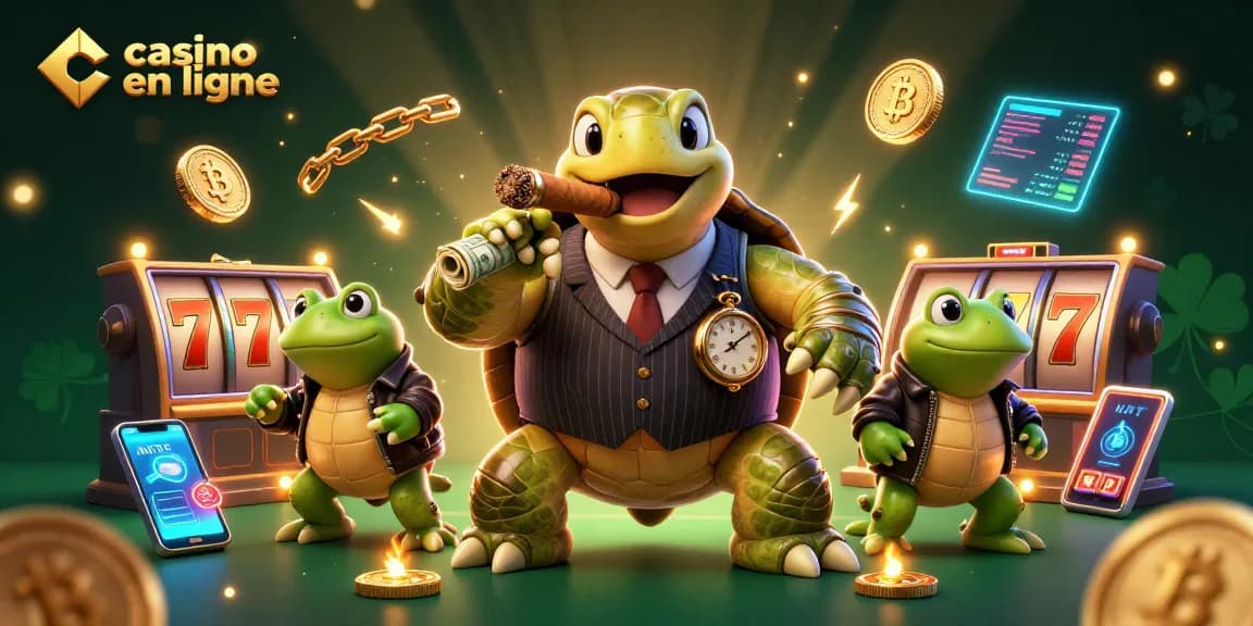 Jouez à un casino en ligne avec une illustration dynamique de personnages de casino et de jeux.