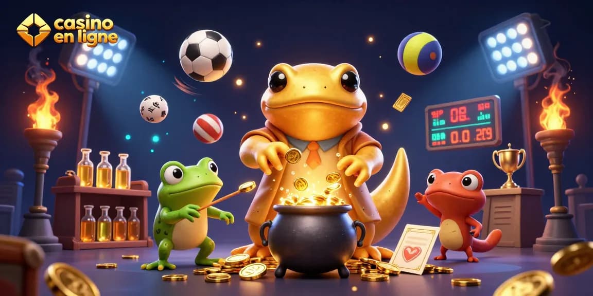 Animations captivantes dans un casino en ligne avec un alchimiste et des éléments de pari.
