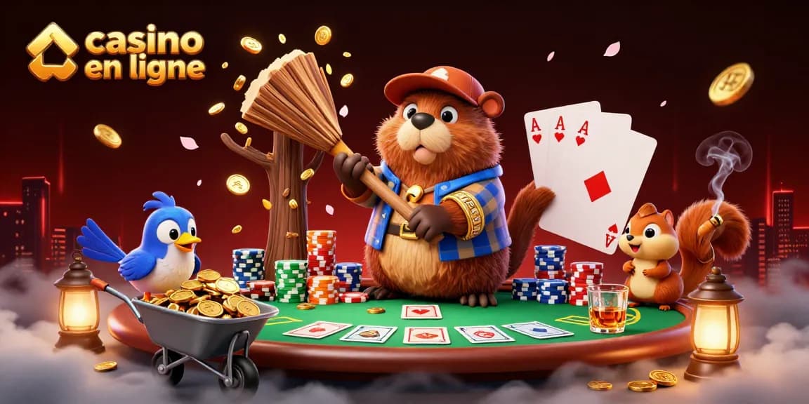 Collectez des pièces d'or dans un studio de casino en ligne avec des personnages animés.