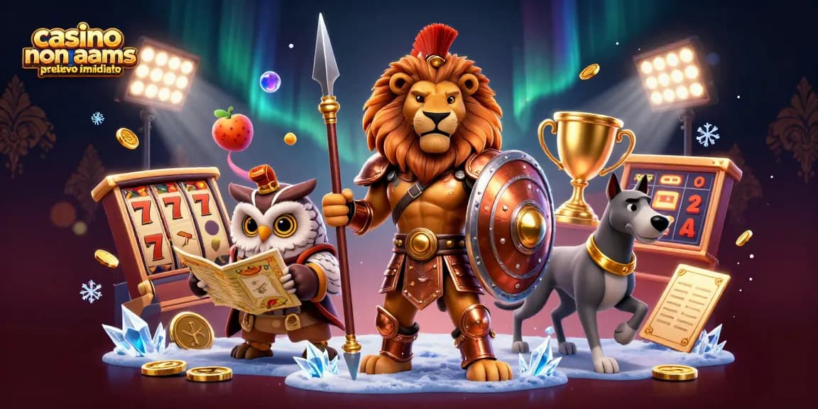 Scopri i migliori casinò non AAMS con prelievo immediato, tra cui slot e frutta, in un'illustrazione vivace.