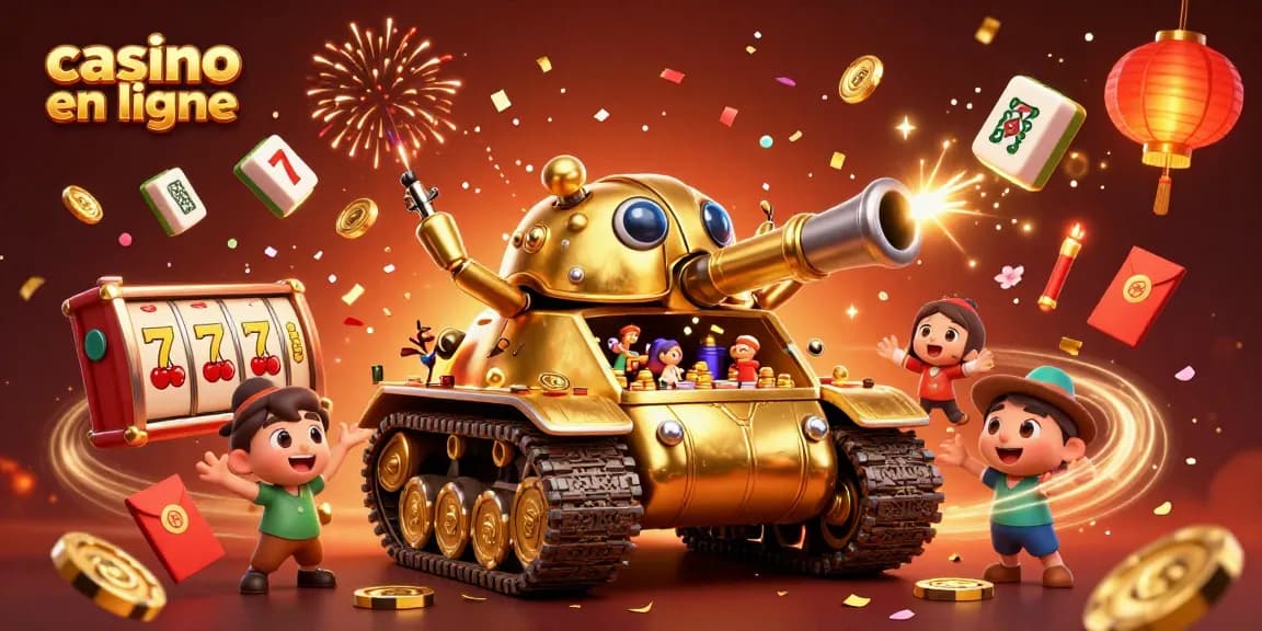 Admirez le casino en ligne animé dans un tank doré pétillant de confettis et de pièces