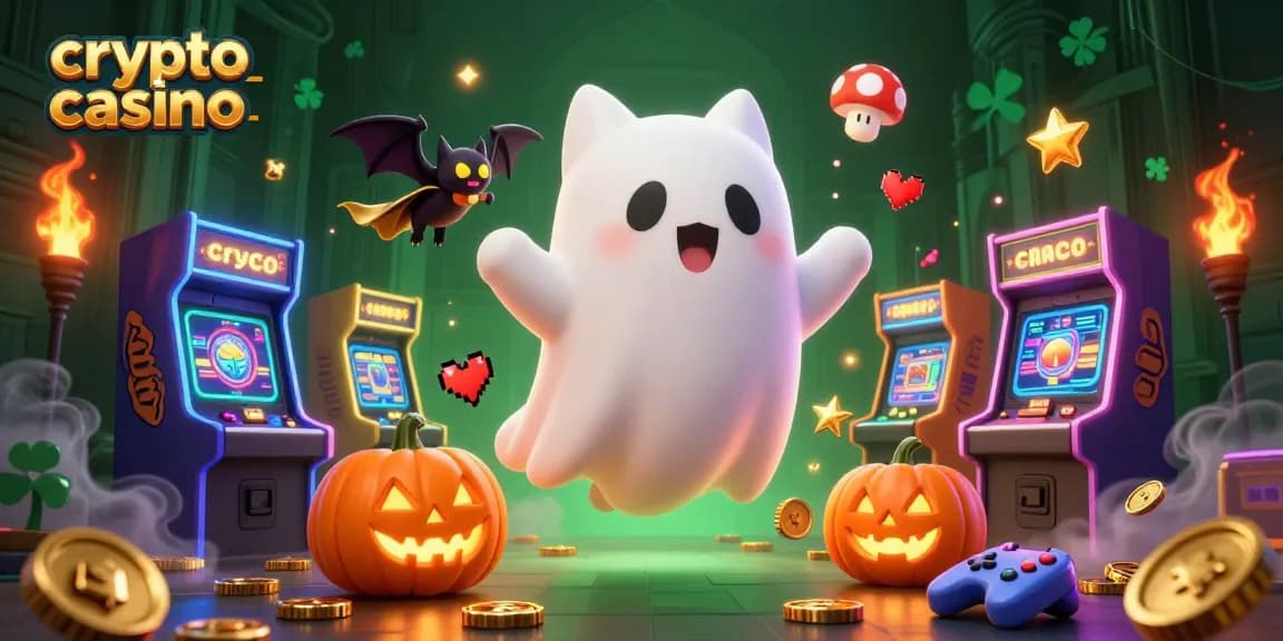 Une illustration de casino crypto captivante avec un chat fantôme et un vampire dans une ambiance de jeu.