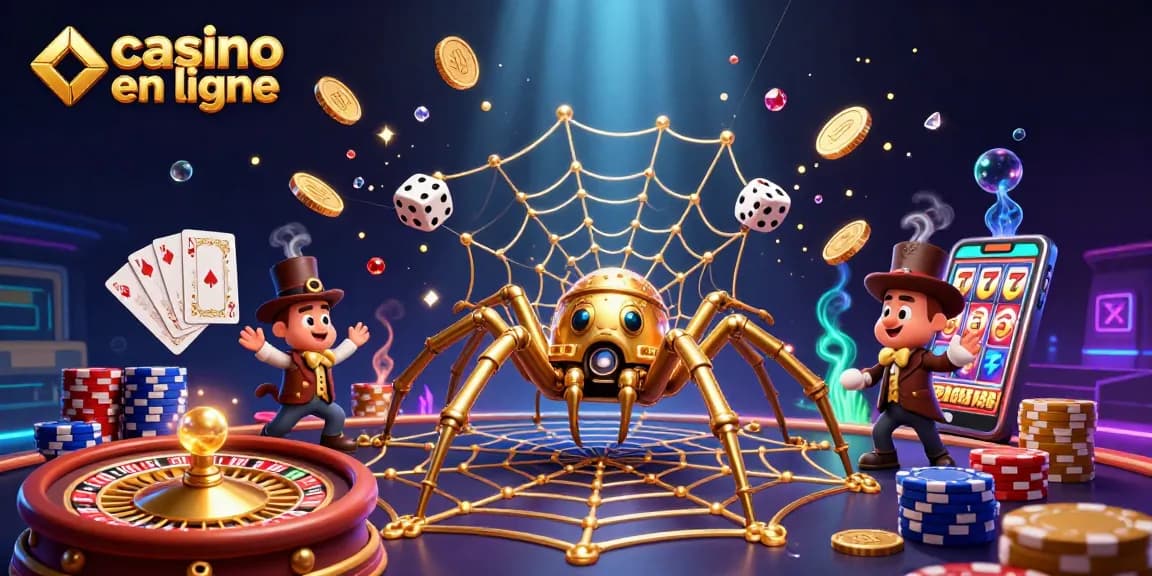 Jouer sur un casino en ligne avec une araignée steampunk dans une scène vibrante et dynamique.