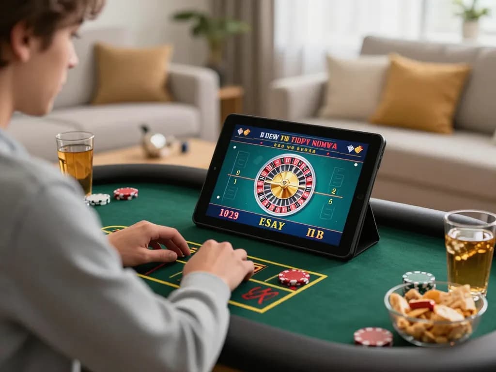 O8 player enjoying live dealer roulette game at home in a cozy atmosphere