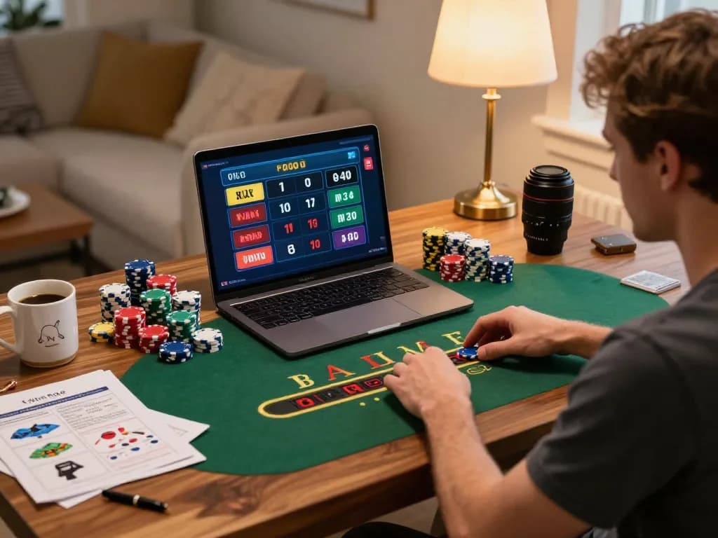 Engaging in online blackjack at https://vu88.lol/ with warm ambiance and strategic setup.
