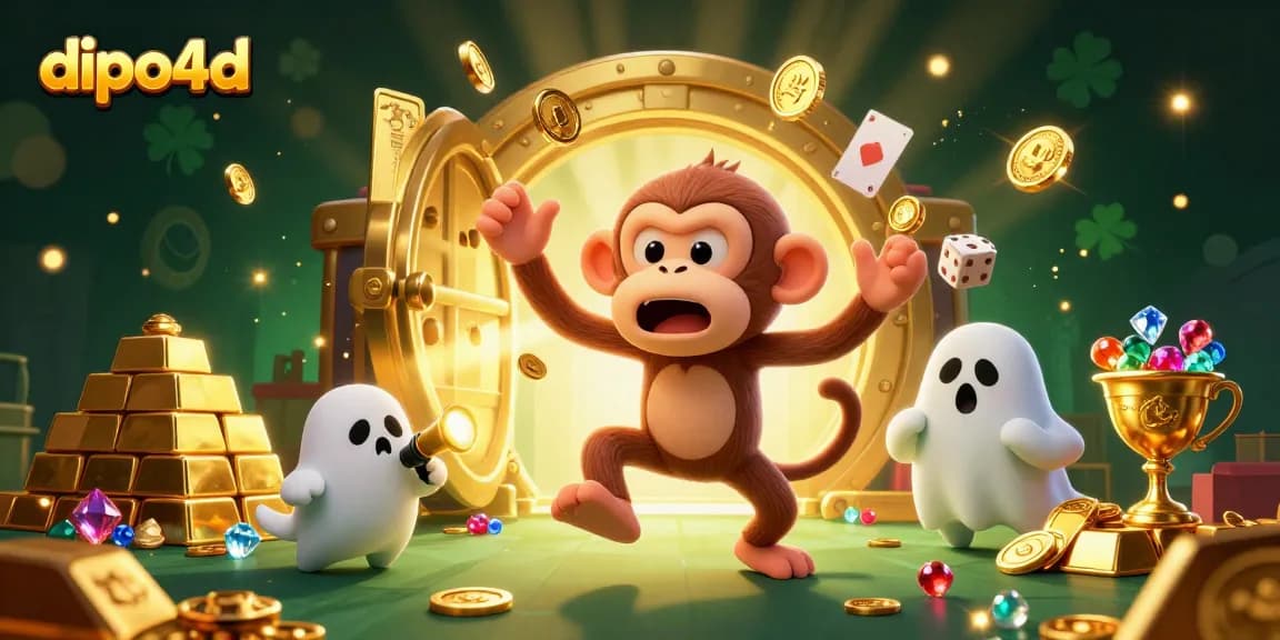 Dive into the excitement of dipo4d with captivating golden treasures and lively characters showcasing the online casino experience.