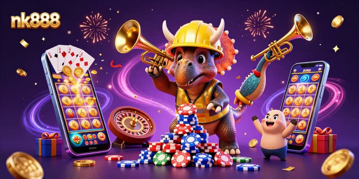 Celebrate big wins with nk888 in a vibrant 3D casino scene full of games and excitement.