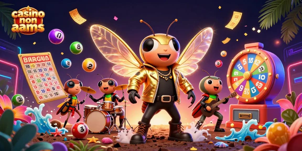 Gioca nei casino non AAMS con una rock star e giochi di fortuna in un'illustrazione vivace.