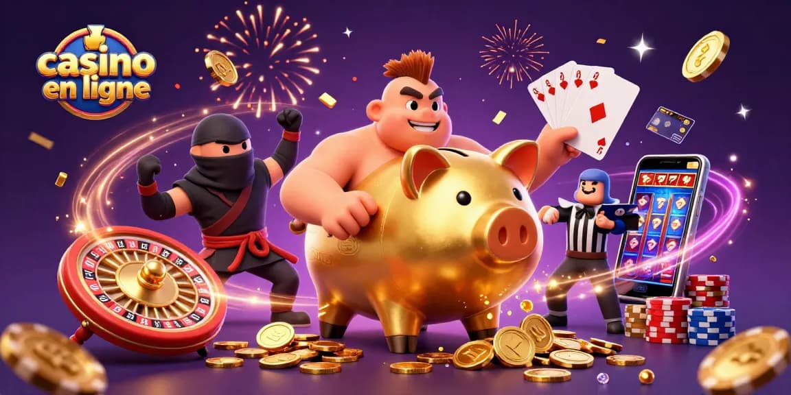 Découvrez l'animation dynamique du casino en ligne avec des personnages engageants, pièces d'or, et un environnement festif.