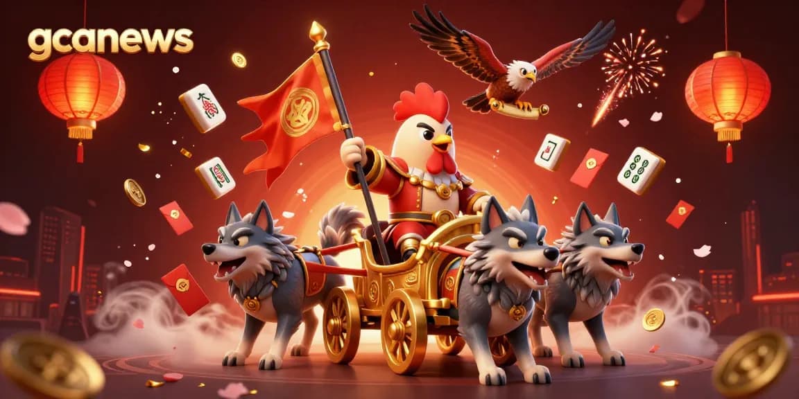 Experience thrilling gaming at gcanews with a vibrant scene of a rooster warlord and casino elements.