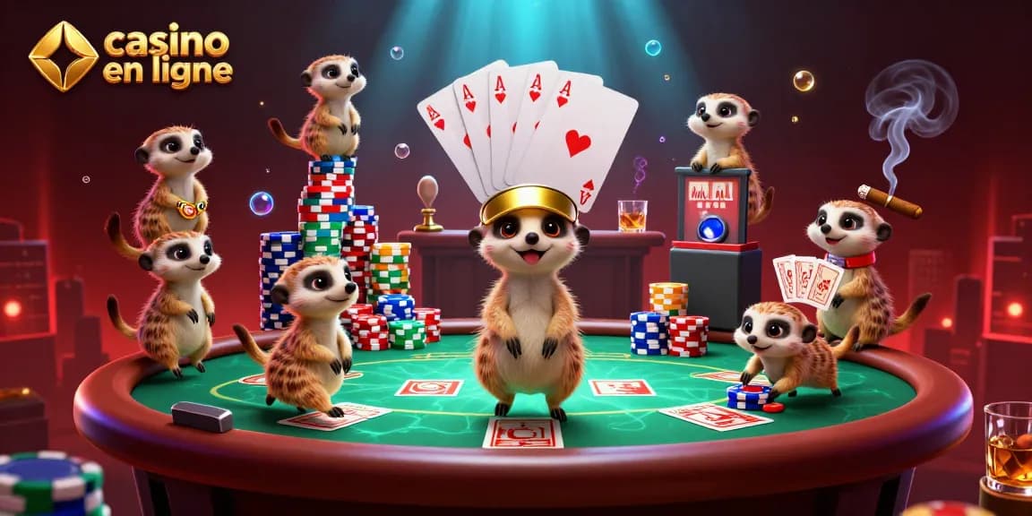 Dévoilez des gains incroyables au casino en ligne avec cette illustration animée de meerkats.