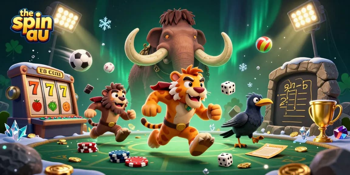 Experience exciting gaming at the spin au with a lively prehistoric casino scene featuring unique gambling elements.