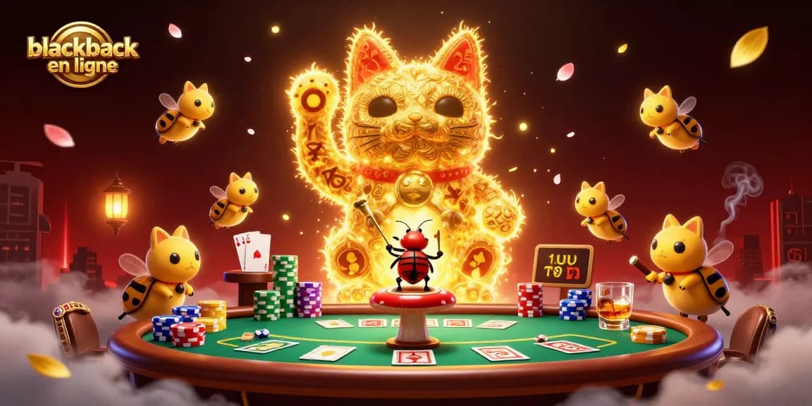 Jouez au blackjack en ligne avec cette illustration dynamique de casino animée et colorée.