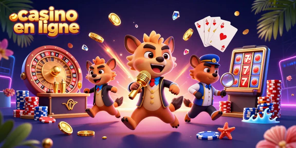 Vivez l'excitation du casino en ligne avec des hyènes acteurs autour des jeux, champagne et rires.