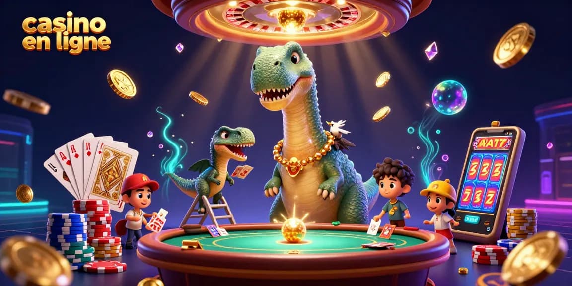 Jouez à casino en ligne avec des dinosaures amusants et des éléments de jeu éclatants.