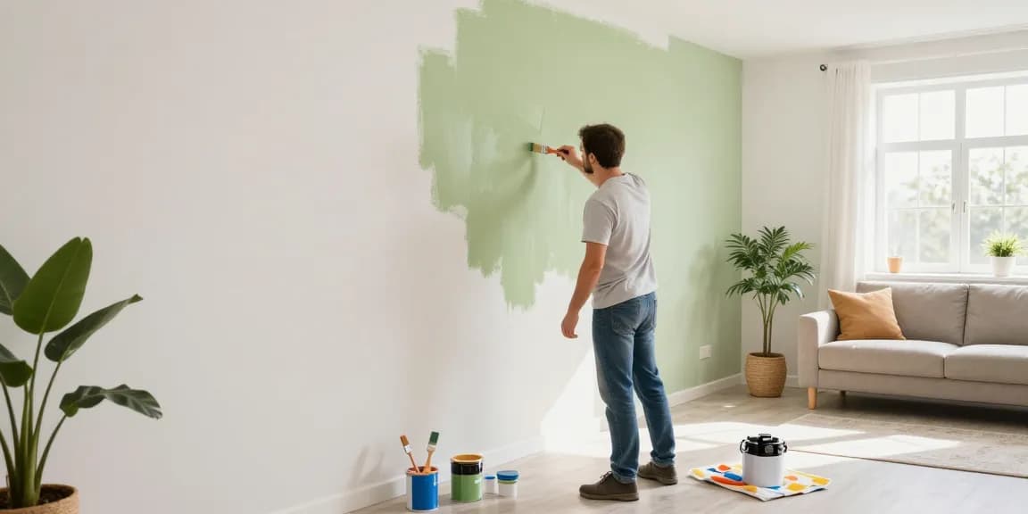 Interior painters Davidson County TN transforming a living room with eco-friendly paint, showcasing expertise and precision.