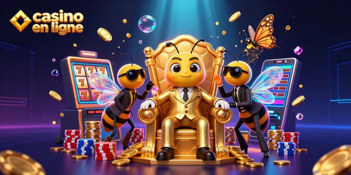 Les joueurs de casino en ligne découvrent une scène pleine de joie et de gains avec des machines à sous et des jetons colorés.