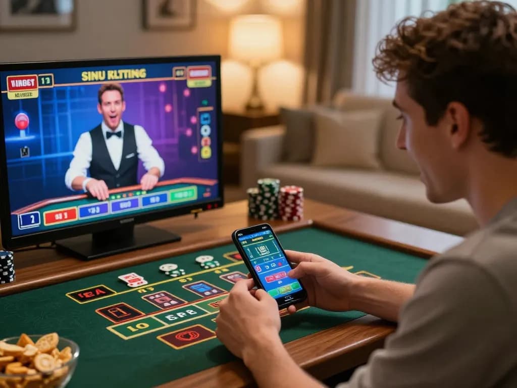 Engaging in live online casino gameplay at home on https://va88.ceo/ with a warm, inviting atmosphere.