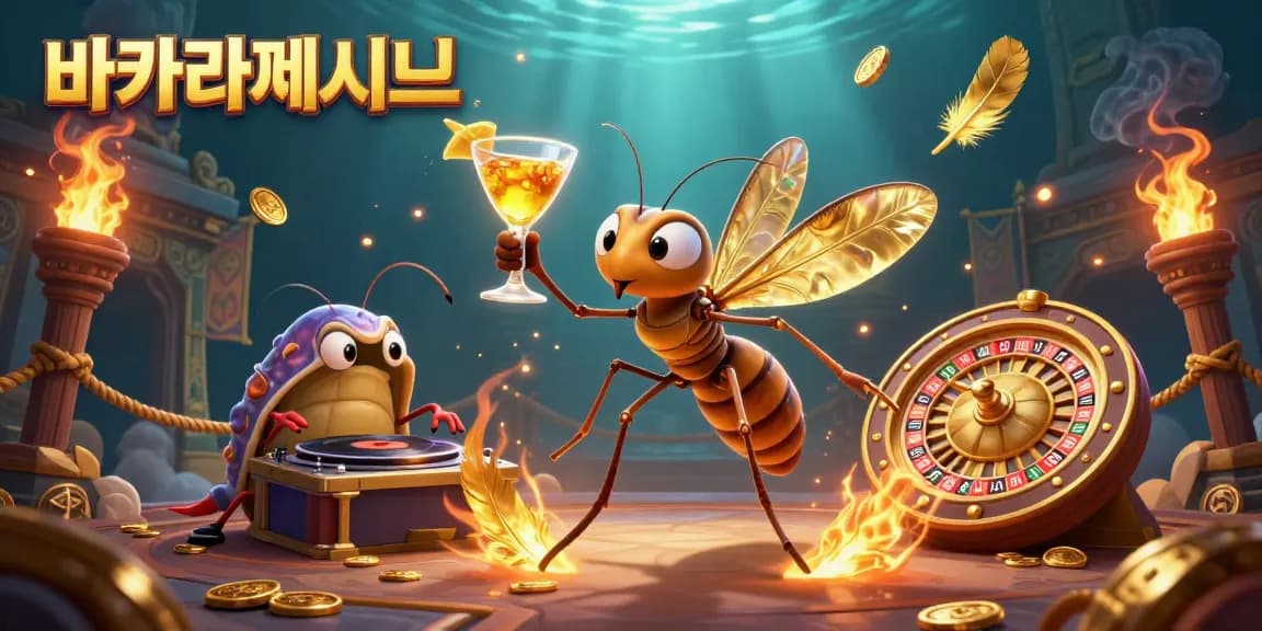 바카라사이트에서 재미있게 플레이하는 캐릭터들, 생동감 넘치는 카지노 환경을 표현한 일러스트