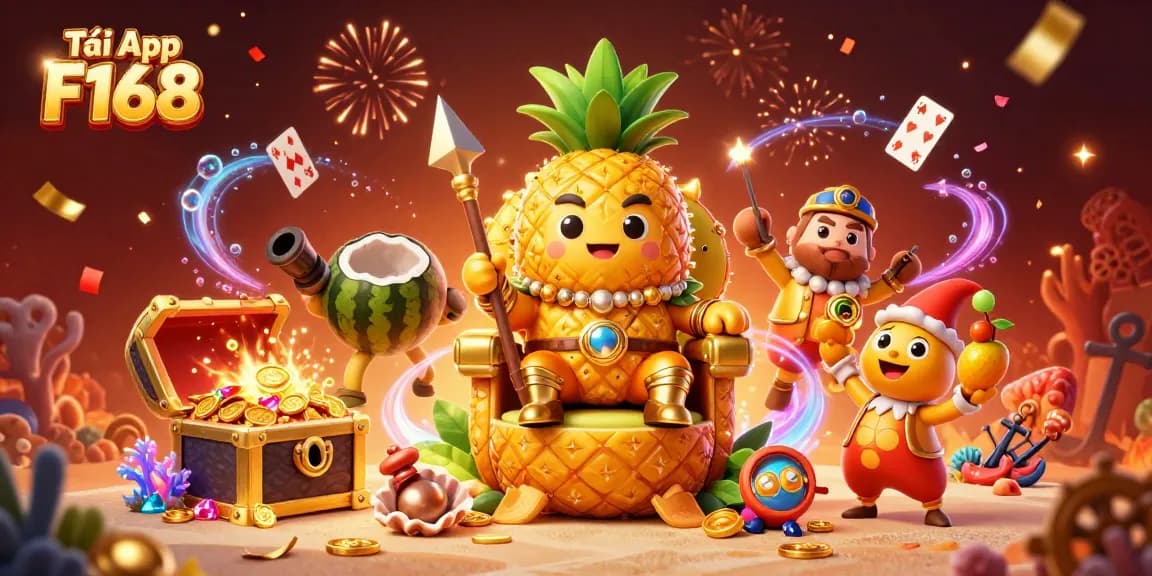 Tải App F168 to enjoy thrilling casino games on the go with a vibrant 3D illustration.