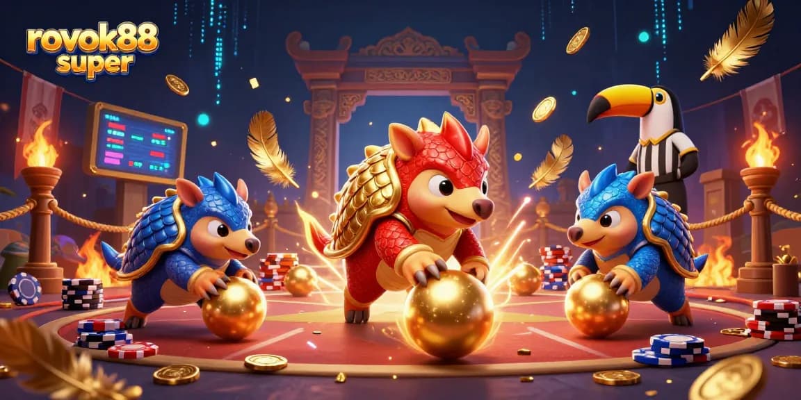Engage with rokok88 super in a vibrant, animated atmosphere of gambling excitement featuring rival pangolins.