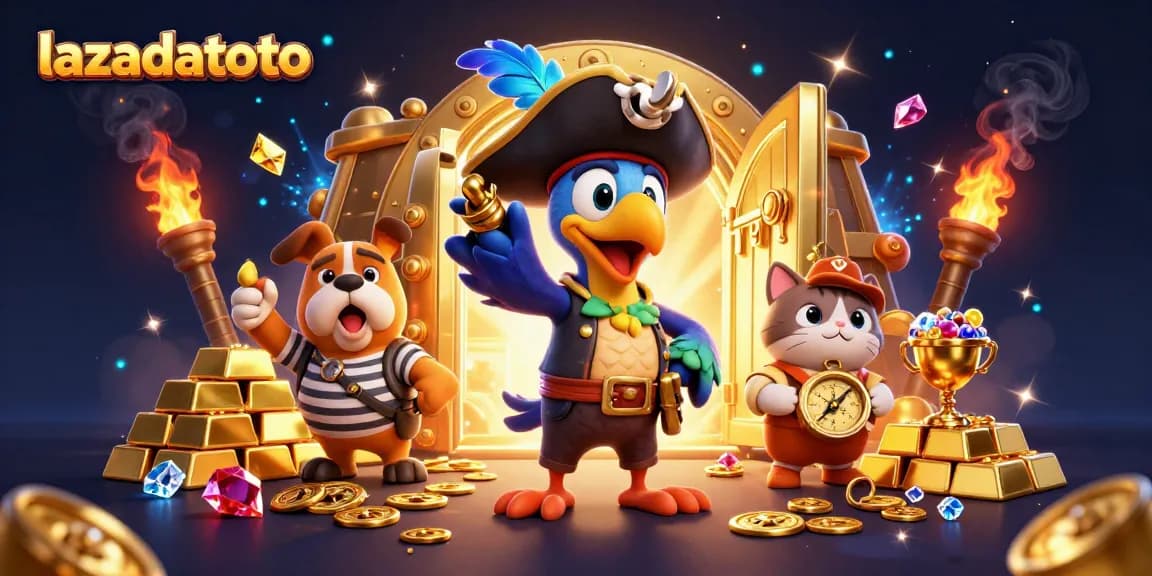 Win big with lazadatoto's immersive 3D casino illustration featuring pirates and treasures.
