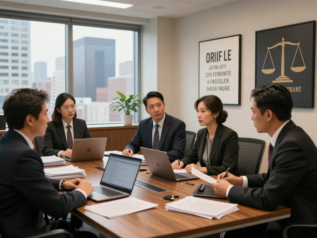 New York City Personal Injury Lawyer strategizing in a professional office meeting.