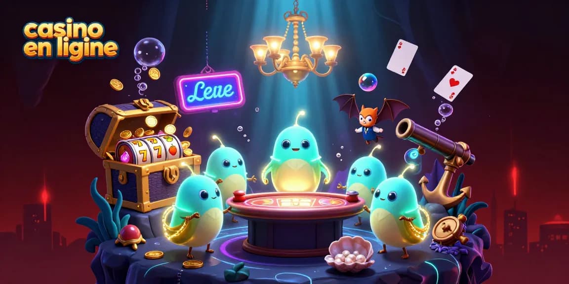 Visuel d'une scène de casino en ligne avec des vers luisants illuminant une cave, et un croupier chauve-souris.