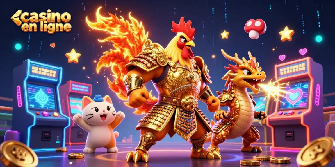 Les jeux de casino en ligne vous attendent avec un guerrier et un dragon dans une scène dynamique!