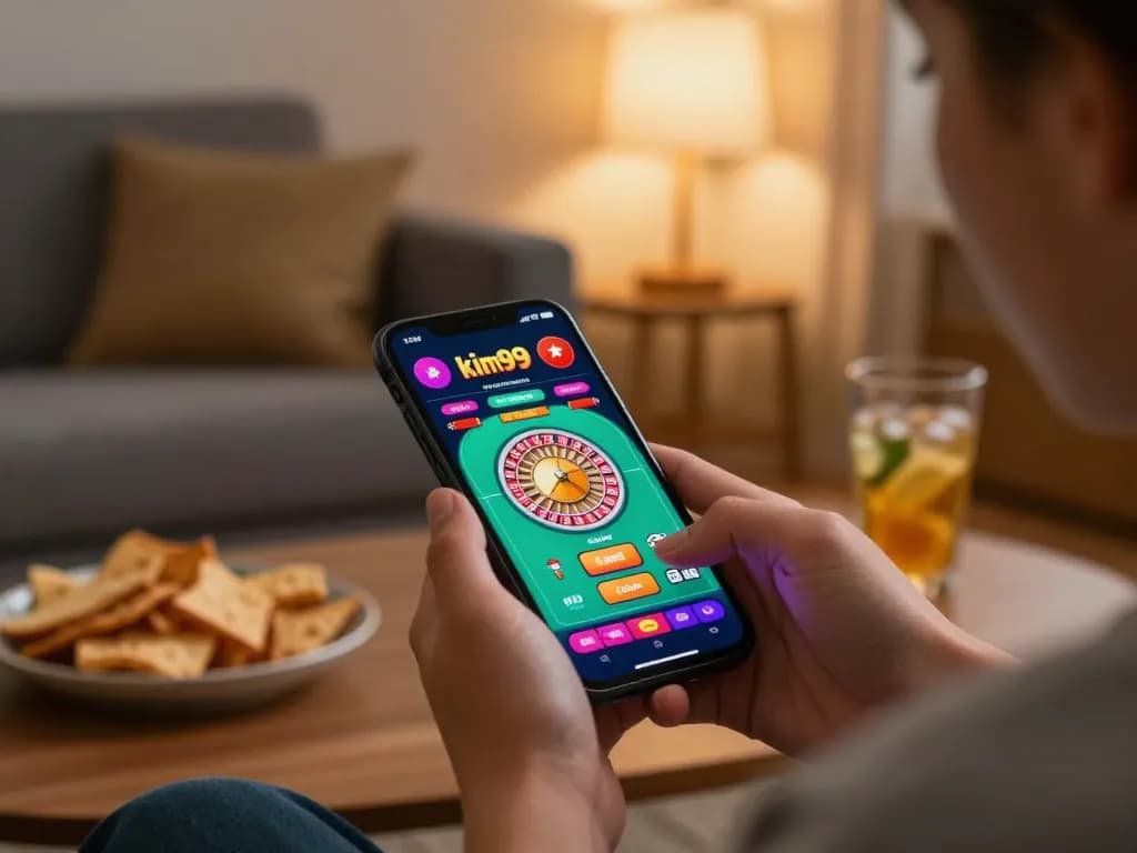 Player using the kim99 app for roulette in a cozy living room setting.