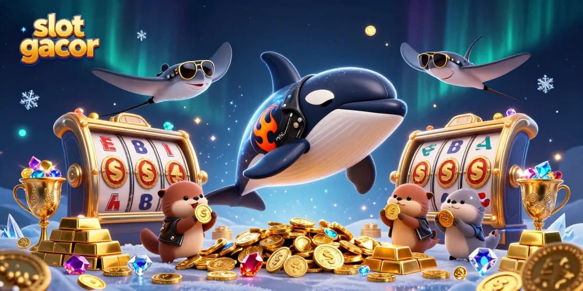 Engage in slot gacor excitement with colorful wildlife in a vibrant casino scene.