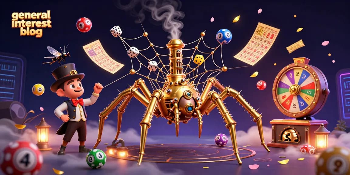 Engage with the general interest blog featuring a steampunk spider and lottery elements in a vibrant casino fantasy.