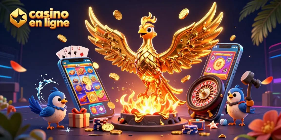 Faites briller vos gains dans le casino en ligne avec cette illustration captivante d'un phœnix doré.