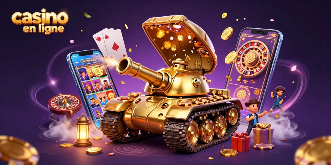 Jouer aux jeux de casino en ligne dans une illustration dynamique avec des éléments décoratifs innovants.