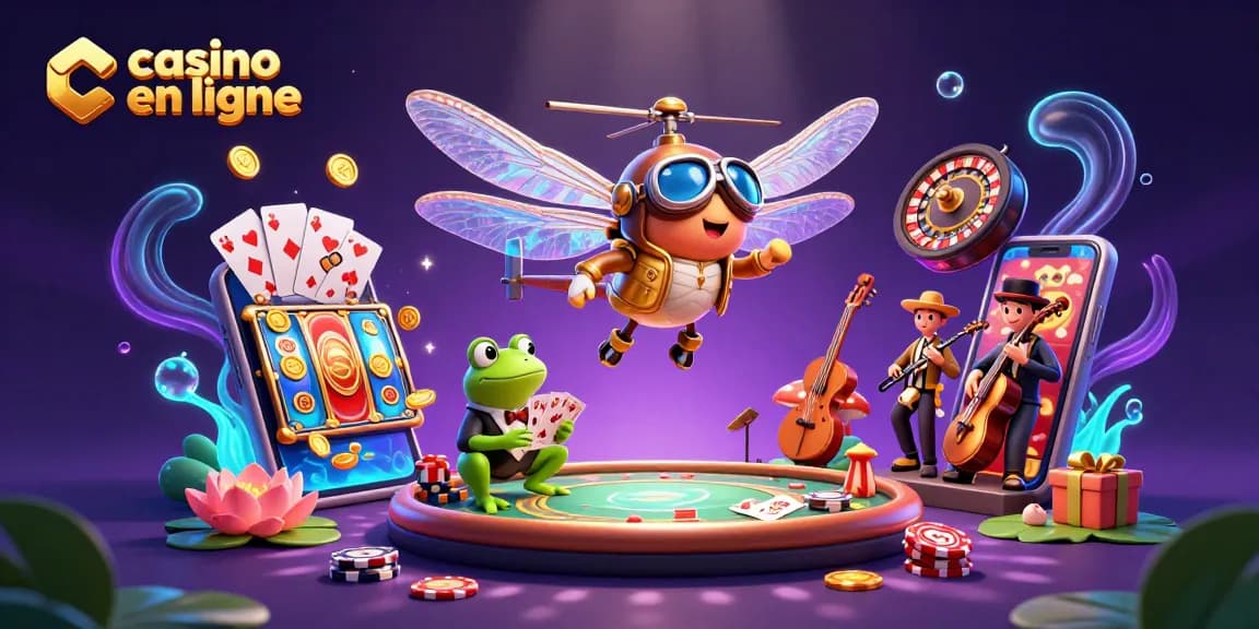 Jouez à des jeux de casino en ligne avec un pilote de libellule, un croupier et des musiciens