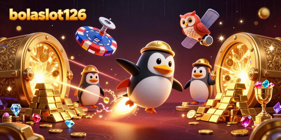 Bursting with excitement, bolaslot126 showcases a penguin rocket capturing casino magic in a vibrant cosmic setting.