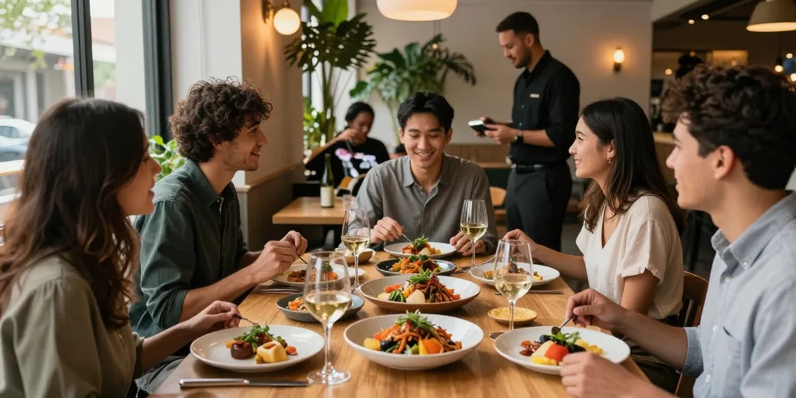 Friends enjoying a meal at TrestleOnTenth, highlighting the Sydney303 Slot experience.