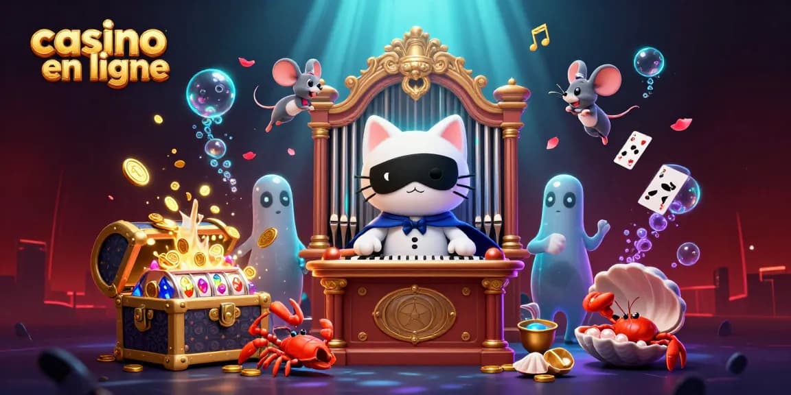 Participez à l'excitation du casino en ligne avec une scène dynamique mêlant un chat fantôme et des éléments de jeu.