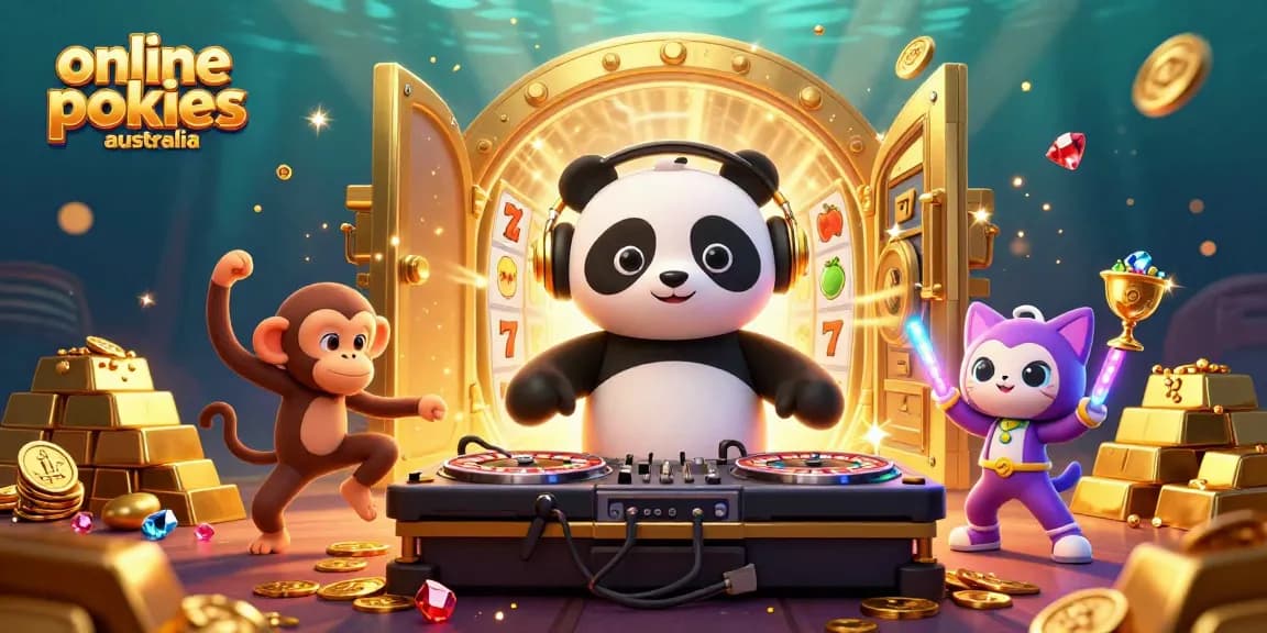 Experience the excitement of online pokies Australia with a vibrant DJ panda, dancing monkey, and rave kitten.